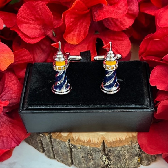 Handsome Blue and Silver 3D Lighthouse Cufflinks - Picture 15 of 16